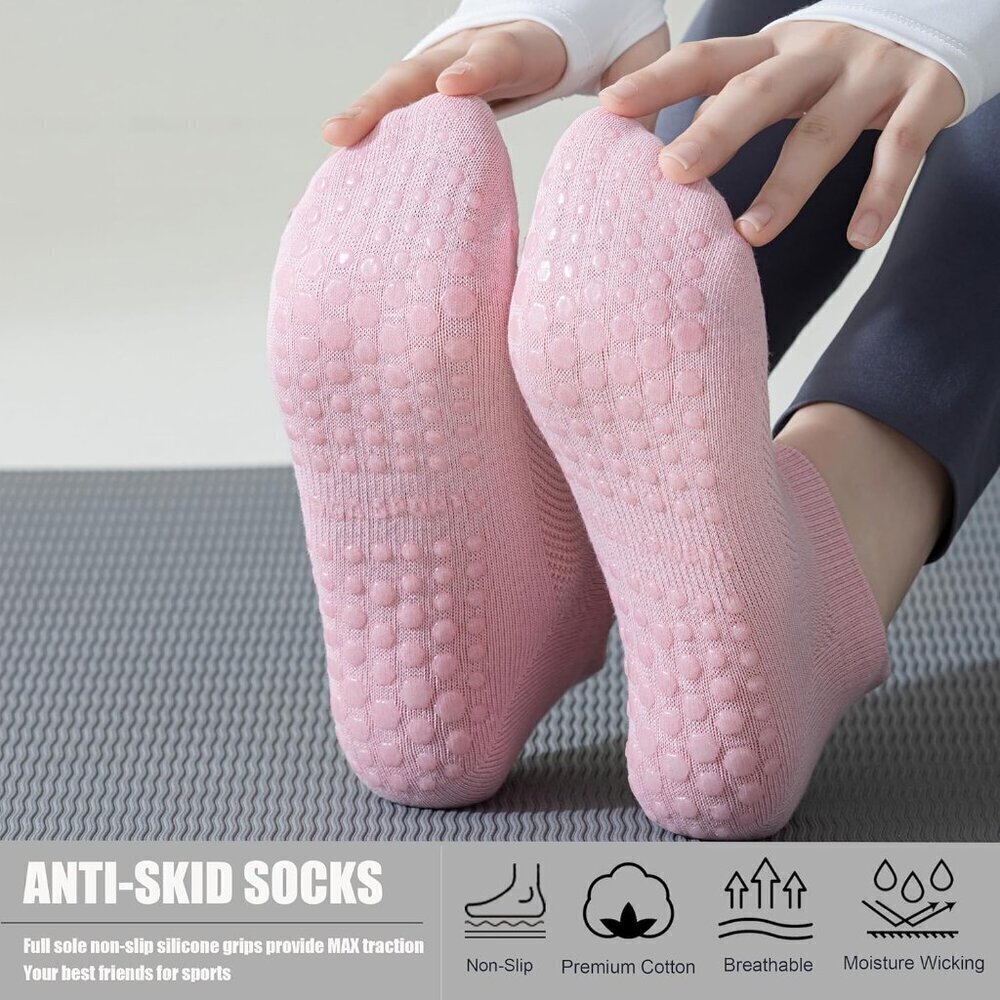 ❤️ Non Slip Socks with Grips for Women Non Skid Gripper Crew Socks for Yoga - Picture 3 of 7